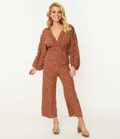 Storia Rust Brown & Pink Ditzy Floral Jumpsuit