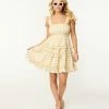 Storia Sale Light Yellow Gingham Smocked Flare Dress