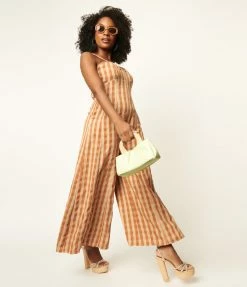 Storia Rust Orange & Beige Gingham Jumpsuit