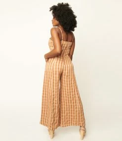 Storia Rust Orange & Beige Gingham Jumpsuit