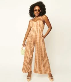 Storia Rust Orange & Beige Gingham Jumpsuit