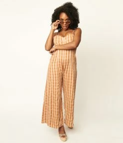 Storia Rust Orange & Beige Gingham Jumpsuit