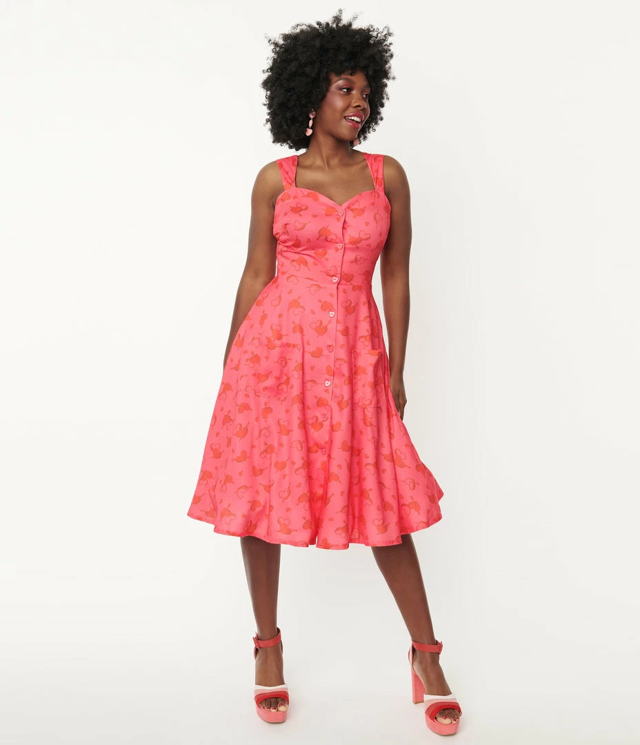 Silver Stop Inc. (Voodoo Vixen) Sale Voodoo Vixen Hot Pink Cupid Heart Gracie Swing Dress