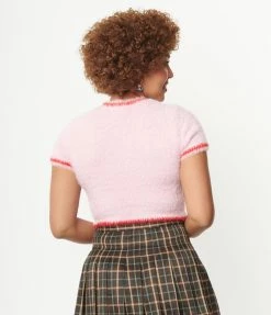 Pretty Garbage Pink & Red Cherry Ringer Fuzzy Sweater Sale