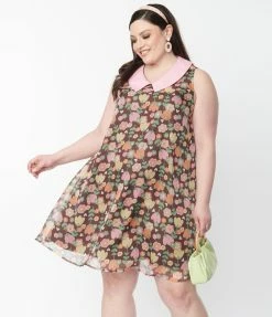 Smak Parlour Plus Size Brown & Pink Tulip Print Mini Dress Sale