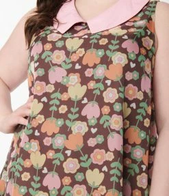 Smak Parlour Plus Size Brown & Pink Tulip Print Mini Dress Sale