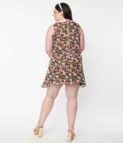 Smak Parlour Plus Size Brown & Pink Tulip Print Mini Dress Sale