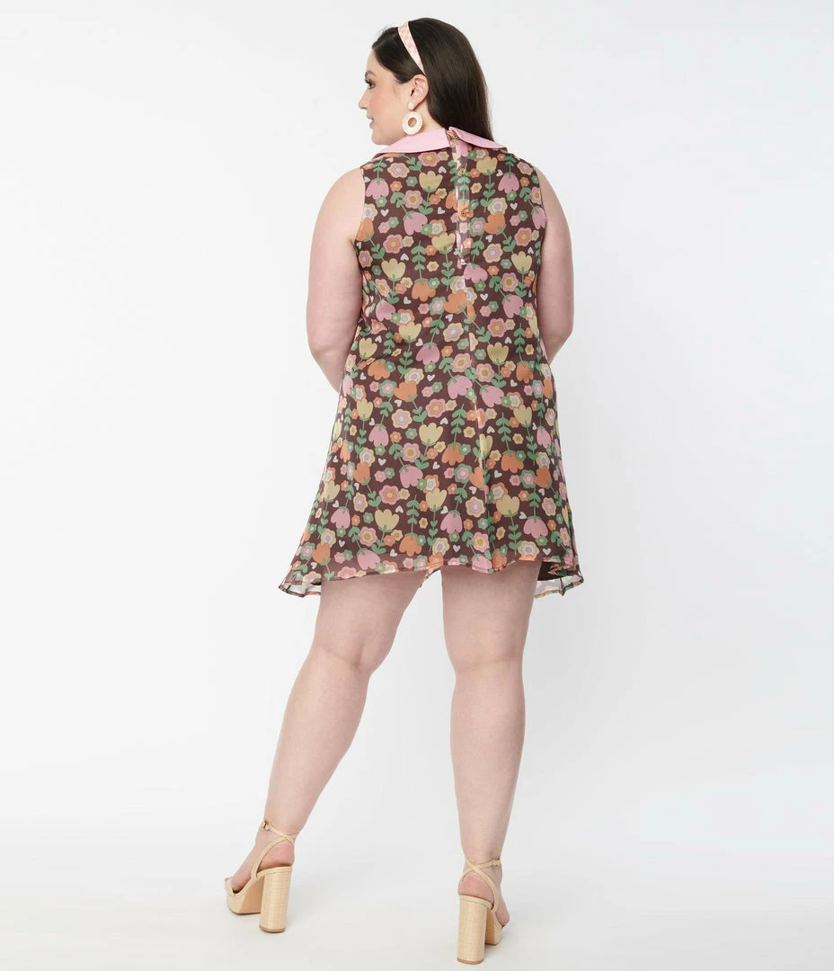 Smak Parlour Plus Size Brown & Pink Tulip Print Mini Dress Sale