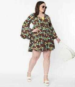 Smak Parlour Plus Size Brown & Yellow Geometric Aura Babydoll Dress