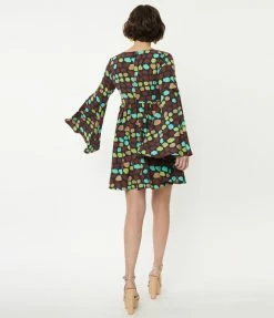 Smak Parlour Brown & Yellow Geometric Aura Babydoll Dress Sale