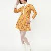 Smak Parlour Mustard Garden Party Print Flare Dress Sale