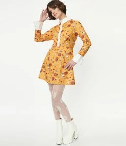 Smak Parlour Mustard Garden Party Print Flare Dress Sale