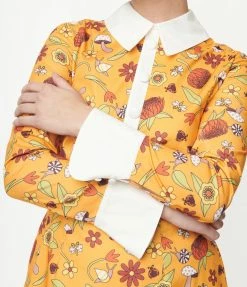 Smak Parlour Mustard Garden Party Print Flare Dress Sale