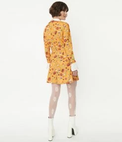Smak Parlour Mustard Garden Party Print Flare Dress Sale