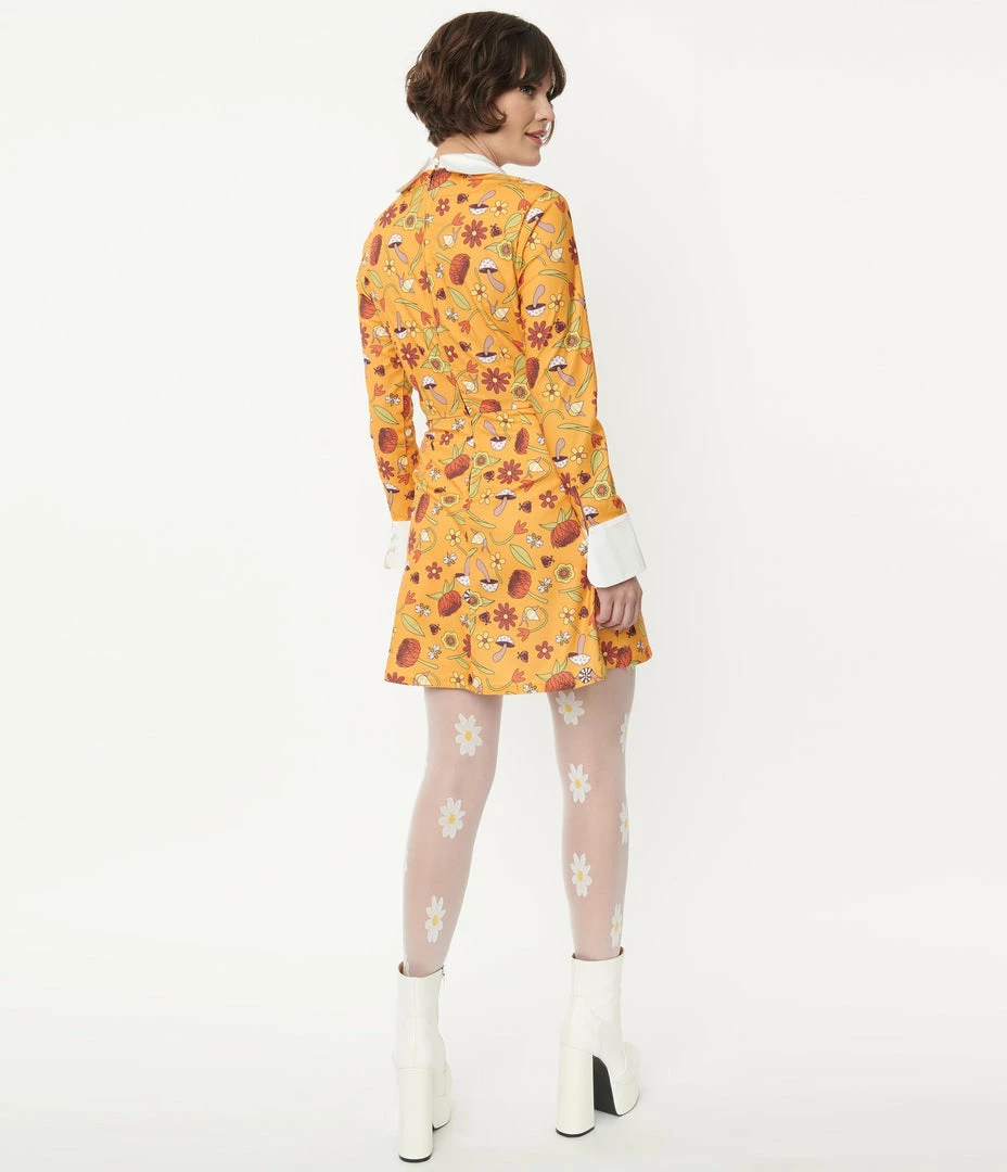 Smak Parlour Mustard Garden Party Print Flare Dress Sale