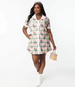 Smak Parlour Plus Size Groovy Rooster Print Mini Shirt Dress