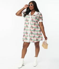 Smak Parlour Plus Size Groovy Rooster Print Mini Shirt Dress