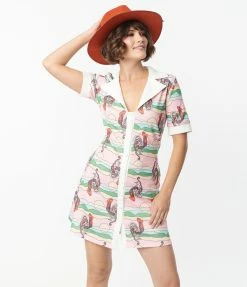 Smak Parlour Groovy Rooster Print Mini Shirt Dress Sale