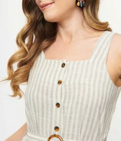 Pink Ripple Gray & Cream Striped Belted Romper Sale