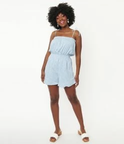 Pink Ripple Light Blue Gingham Romper