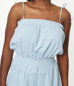 Pink Ripple Light Blue Gingham Romper