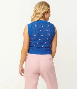 Pink Ripple Blue & Pink Flower Crochet Sweater Vest Sale