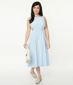 Pink Ripple Sale Light Blue Open Back Midi Dress