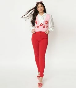 2BME Fashion Red Disco Skinny Pants