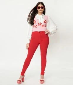 2BME Fashion Red Disco Skinny Pants