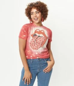Wandering Owl Designs Sale Red Lips Bleached Unisex Graphic Tee