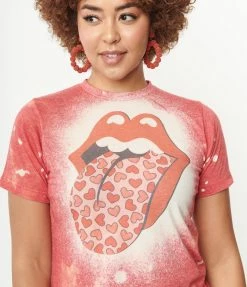 Wandering Owl Designs Sale Red Lips Bleached Unisex Graphic Tee