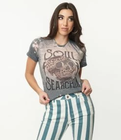 Wandering Owl Designs Soul Searching Skull Bleached Fitted Graphic Tee Sale
