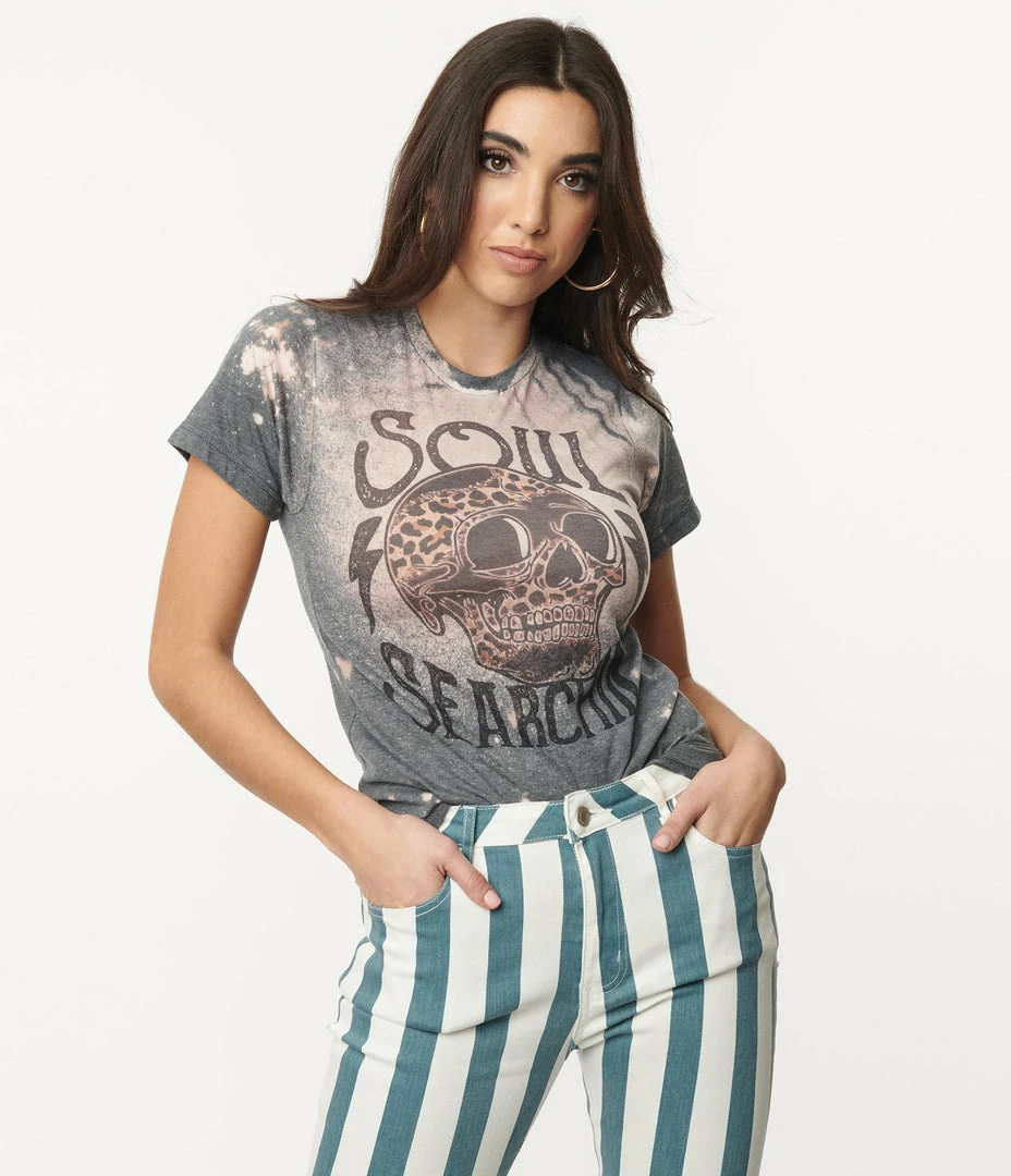 Wandering Owl Designs Soul Searching Skull Bleached Fitted Graphic Tee Sale