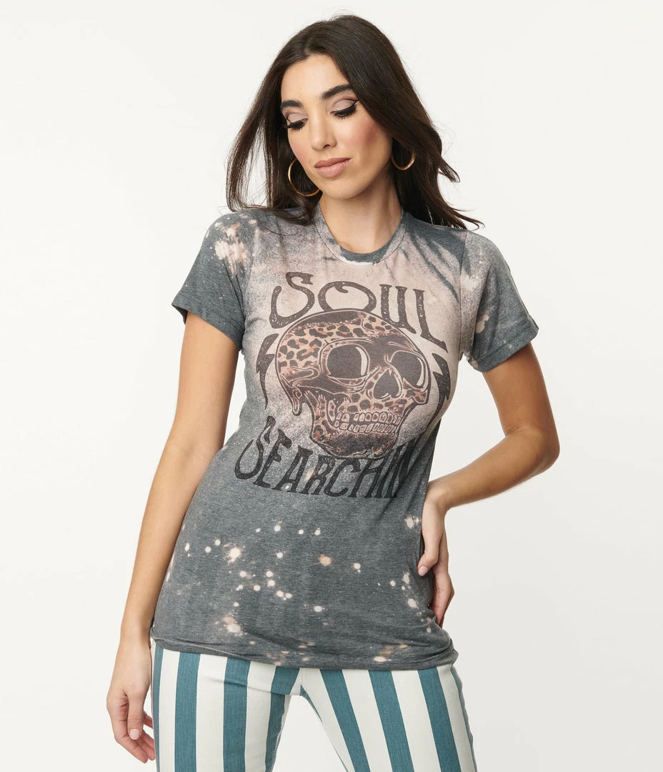 Wandering Owl Designs Soul Searching Skull Bleached Fitted Graphic Tee Sale