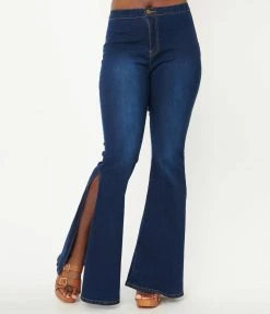 American Bazi Sale Dark Denim Side Slit Flare Jeans