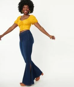 American Bazi Sale Dark Denim Side Slit Flare Jeans