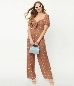 Dee Elly Sale Brown & White Polka Dot Jumpsuit