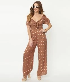Dee Elly Sale Brown & White Polka Dot Jumpsuit