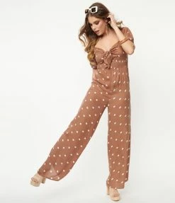Dee Elly Sale Brown & White Polka Dot Jumpsuit