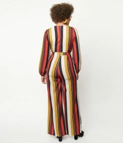 Dee Elly Red & Mustard Stripe Front Tie Jumpsuit Sale