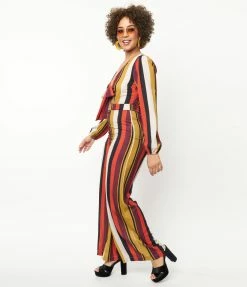 Dee Elly Red & Mustard Stripe Front Tie Jumpsuit Sale