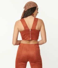 Dee Elly Sale Rust Orange Suede Crop Top