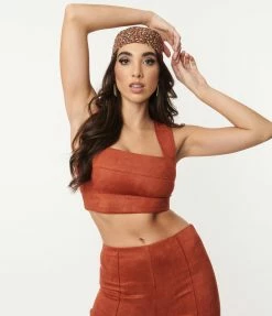 Dee Elly Sale Rust Orange Suede Crop Top