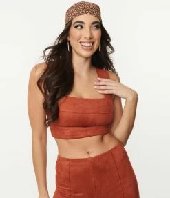 Dee Elly Sale Rust Orange Suede Crop Top