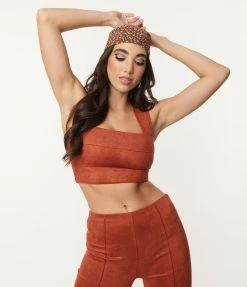 Dee Elly Sale Rust Orange Suede Crop Top