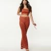 Dee Elly Rust Orange Suede Flare Pants