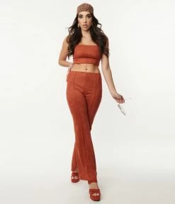 Dee Elly Rust Orange Suede Flare Pants