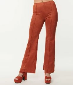 Dee Elly Rust Orange Suede Flare Pants
