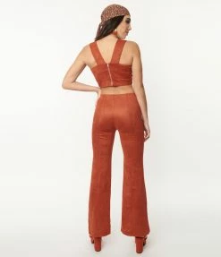 Dee Elly Rust Orange Suede Flare Pants