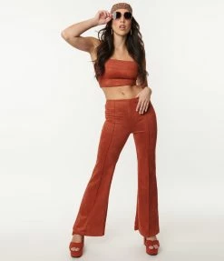 Dee Elly Rust Orange Suede Flare Pants